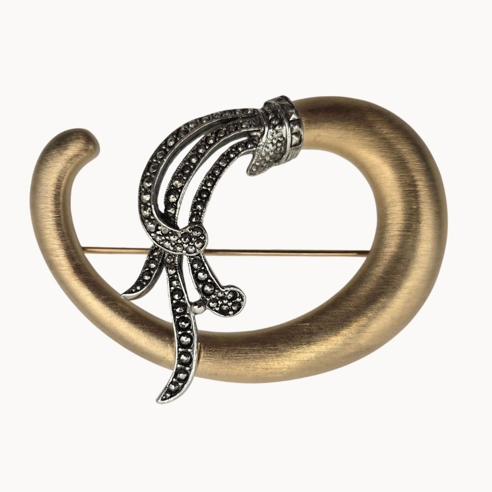 Lady Remington Brooch Vintage Gold Silver Tone Marcasite Style Abstract Swirl
